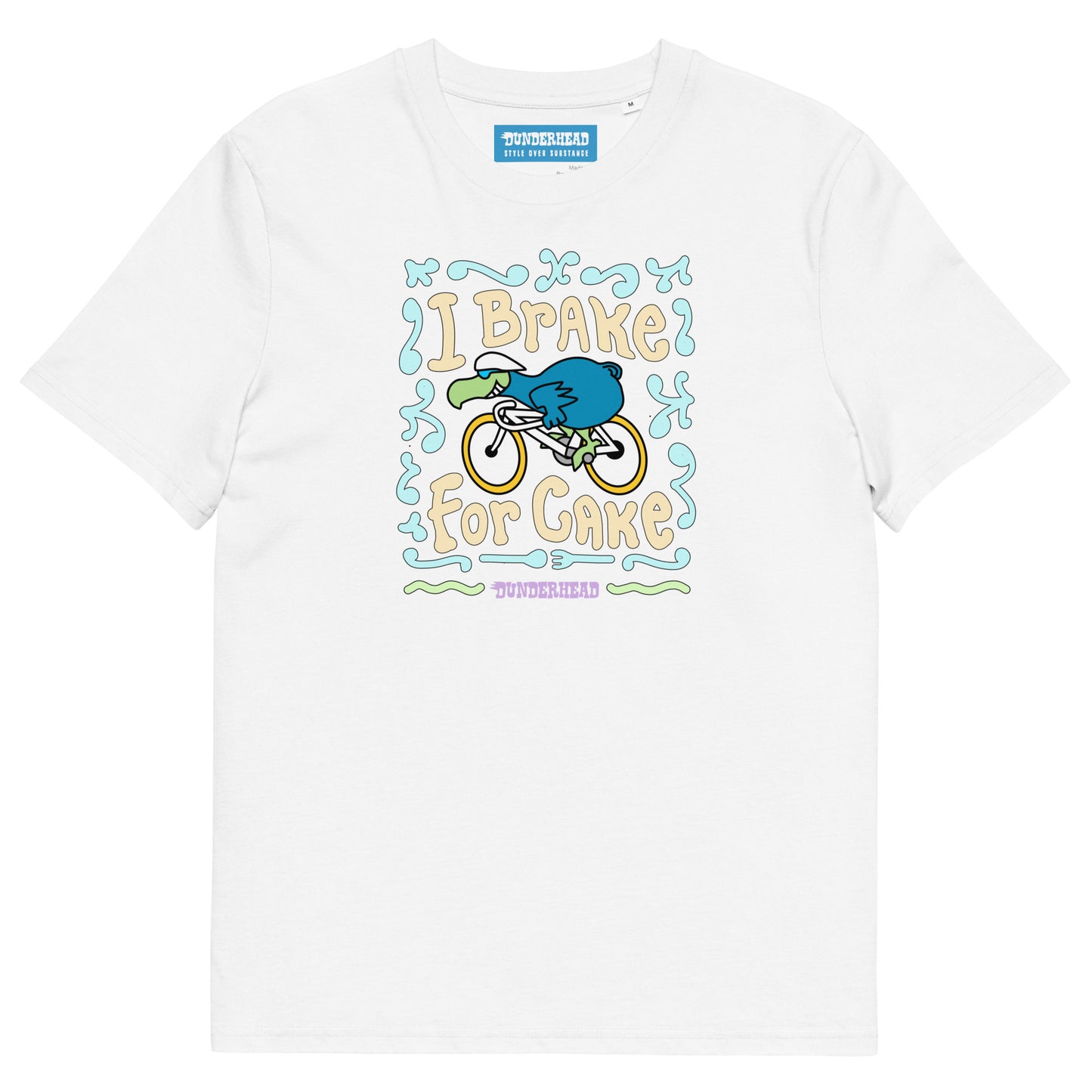 Cake Cycle T - [front: 'I Brake for Cake'] - [back: D Wing] - organic cotton